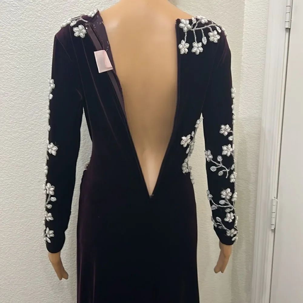 Tadashi Velvet Formal Dress Burgundy VNeck Long Sleeve Gown Vintage Size Medium - Picture 12 of 17